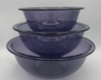 Pyrex Amethyst Nesting Mixing Bowl Set: 322 (1 qt) 323 (1.5 qt) 325 (2.5 qt)