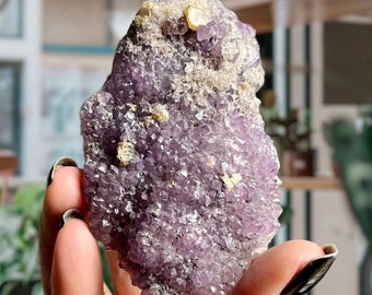 Calcite Emerald Auralite 23 Crystal | Authentic Canadian Amethyst + Purple Phantoms | Rare Elestial Auralite Cluster + Prasiolite