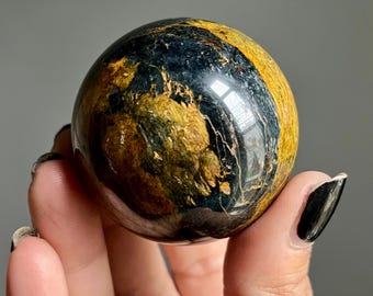 Chatoyant Blue Pietersite Crystal Sphere | Amphibole Rutile, Flash | Tempest Stone from Namibia