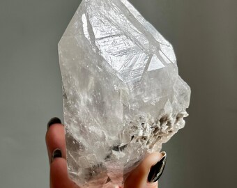 428g DT Elestial Lightning Strike Black Tourmaline Phantom Quartz Crystal with Gray Lithium and Record Keepers and Manifestations