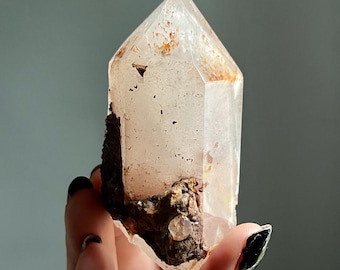 Elestial Snow Rose Dreamcoat Lemurian Channeling Quartz Record Keeper from Brazil | Pink Lithium + Phantom | Red Amphibole + Druzy