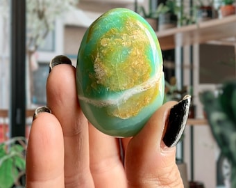Andean Blue Opal | 145 Ct Peruvian Opal Gemstone | Dendritic Opal | Hand Crafted + Polished | Carribean Blue Opal Crystal Palm Stone
