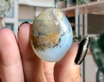 Rare Andean Blue Opal | 90 Ct Peruvian Opal Crystal Palm Stone | Carribean Blue Dendritic Opal | Hand Polished Andean Opal Gemstone