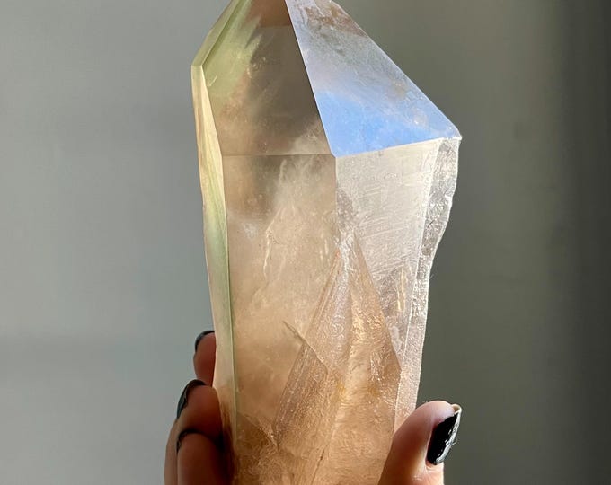 Featured listing image: Pink Green Phantom Citrine Lemurian Quartz | 734g | Chlorite Lithium | Large Crystal from Brazil