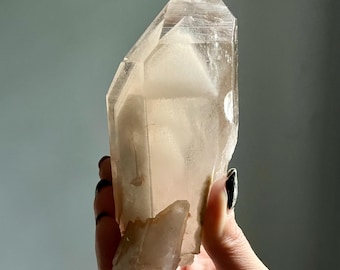 White Phantom Smoky Citrine Lemurian Quartz Master Record Keeper | 465g Large Crystal Point | Untreated Citrine + Star Markings