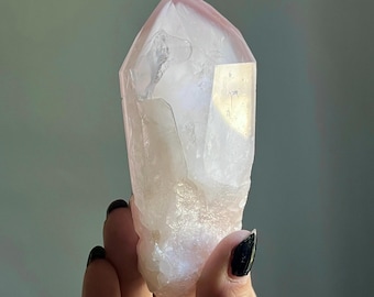 Sacred Pink Lithium Quartz Dow Master Crystal | Pink Phantom Cathedral Quartz + White Phantoms | Semi Polished Lithium Crystal Point