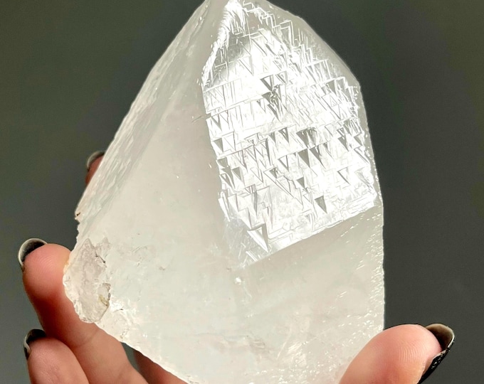 Featured listing image: Rare Trigonic Quartz Master Record Keeper Dow Crystal + Hydrothermal Etching | 617g | Dissolution Quartz from Francisco Cá, Brazil