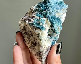 Paraiba Blue Tourmaline Unicorn Stone | Lepidolite + Indicolite | Rare Find | Tourmalated Quartz | Lithium Mica Crystal Specimen