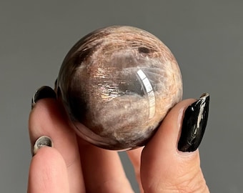 Rare Black Sunstone Moonstone Crystal Sphere | Arusha Sunstone + Black Moonstone | Rainbow Sunstone Lattice + Blue Flash + Asterism