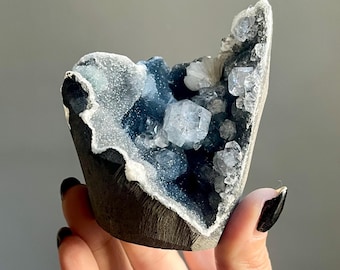 Unique Blue Chalcedony Apophyllite Stilbite Crystal Specimen | Rare Zeolite Cluster from India