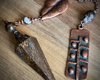 Handcrafted Bronzite Amazonite Crystal Copper Pendulum | Dowsing Divination Energy Tool | Shadow of Truth | 2025 Winter Collection