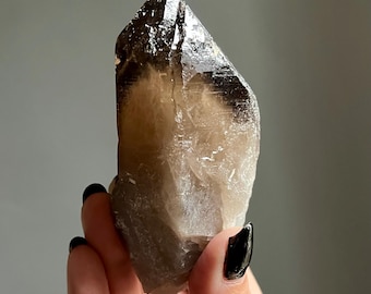 White Amphibole in Smoky Citrine | Rare Phantom Lemurian Quartz Crystal + Record Keepers