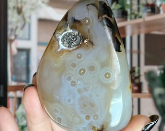 Dendritic Agate Crystal Freeform + Orbicular Ocean Jasper | Banded Agate + Dendritic Jasper | Large Crystal Meditation Stone