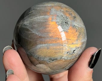 Rare White Labradorite Moonstone Sphere + Green Tourmaline | Blue Moonstone Rainbow Labradorite Crystal Sphere + Spectrolite Flash