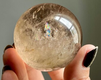 Radiant Natural Citrine Crystal Sphere from Brazil + Rainbows | Untreated Citrine | Golden Citrine Phantom Quartz + Red Hematite