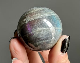Rare White Labradorite Moonstone Crystal Sphere | Full Rainbow Spectrolite Flash
