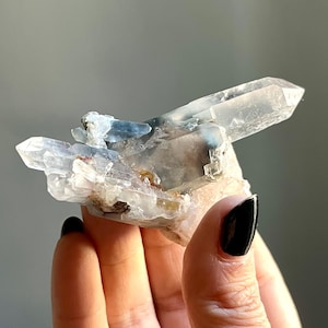 Rare Elestial Blue Tara Quartz Cluster | Indicolite + Reibeckite Tourmaline Rutile | Natural Lithium Manifestation Quartz Crystal