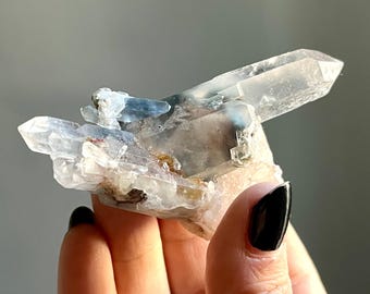Rare Elestial Blue Tara Quartz Cluster | Indicolite + Reibeckite Tourmaline Rutile | Natural Lithium Manifestation Quartz Crystal