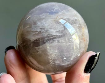 Blue Rose Quartz Crystal Sphere: Smoky Phantom, Dumortierite, Girasol Opalescence, 262g