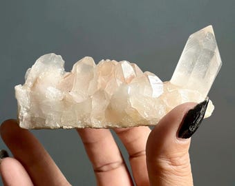Pink Lithium Phantom Lemurian Quartz Cluster + Record Keepers | Natural Lithium Quartz Crystal Specimen + Generational Ghost Phantoms