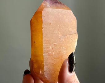 Ancient Orange Dreamcoat Super 7 Lemurian Quartz Crystal | Mined Out | DT Tabular Quartz Record Keeper | Gold + Amethyst Phantoms
