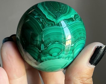 High Grade Malachite Crystal Sphere | Genuine Natural Emerald Green Congo Malacite | Mindfully Sourced + Hand Crafted | Heart Stone