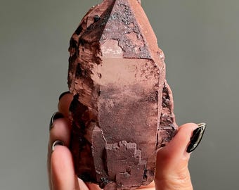 Elestial Red Dragon Phantom Quartz with Pink Lithium and Hematite | Red Dreamcoat Master Record Keeper Crystal + Specularite Druzy