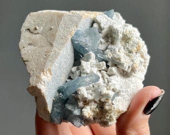 Blue Tourmalated Quartz + Peach Morganite | Indicolite Blue Rutile + Albite Matrix | Rare Find | Large Crystal Display Specimen