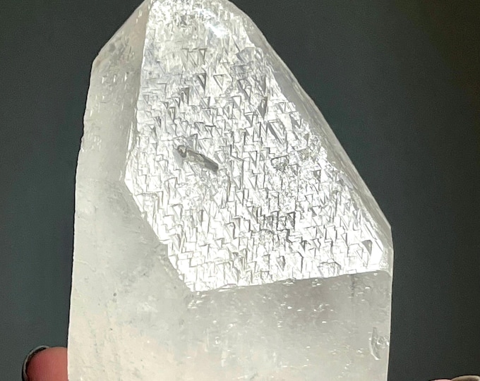 Featured listing image: Rare Trigonic Quartz Master Record Keeper Grounding Crystal | 521g | Etched Hydrothermal Dissolution Quartz | Francisco Cá, Brazil