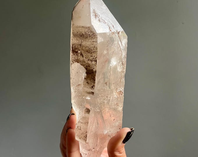 Featured listing image: Rare Lightning Strike Lemurian Quartz | 8” Isis Crystal Wand, Pink Phantoms | Diamantina Brazil