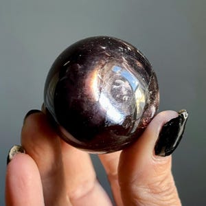 Fiery Gem Lepidolite Sphere: Red Lithium, Purple Mica |  Rainbow, Blue Flash | Araçuaí Brazil
