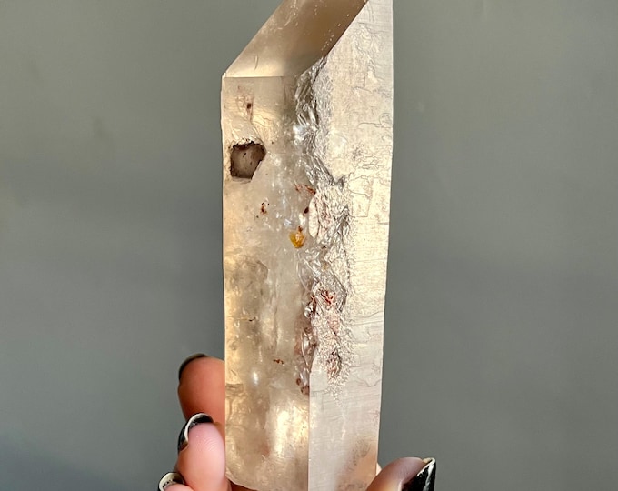 Featured listing image: Citrine Lightning Strike Lemurian Quartz | Diamantina Laser Crystal, Fire Hematite, 403g