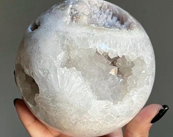 Elestial Quartz Sphere + Pink Chalcedony Stalactite Druzy | Pink Amethyst + Green Jasper Inclusions | Extra Large Crystal Sphere