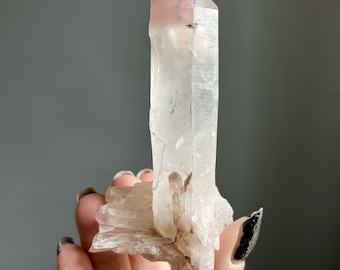 Elestial Pink Lithium Phantom Quartz Cluster w/ Manifestations + Record Keepers + Hematite Rutile | DT Self Healed Crystal Point