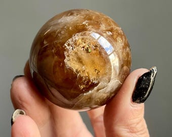 Natural Cognac Honey Citrine Crystal Sphere | Untreated Brazilian Citrine Stone + Rainbows