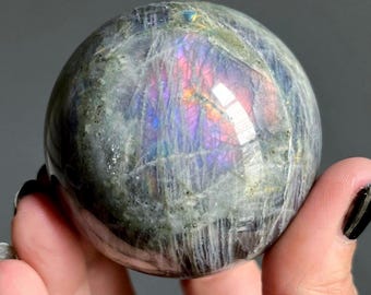 Rainbow Labradorite Sphere + Green Tourmaline | White Labradorite Rainbow Moonstone + Spectrolite Flash | Large Crystal Sphere