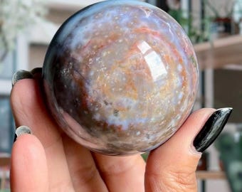 Ocean Jasper Sphere w/ Blue Chalcedony + Orbicular Jasper Orbs | Colorful Ocean Jasper + Quartz | Large Crystal Sphere | Madagascar