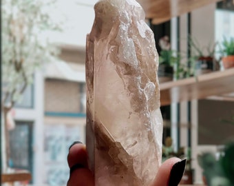 Pink Lithium Phantom Quartz | Elestial Crystal Point, Rare Inclusions | 246g | Bahia Brazil
