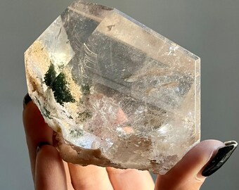 Pink Lithium Green Chlorite Phantom Quartz | Large Faceted Inclusion Quartz Crystal Freeform | Rare Manifestation + Ghost Phantom