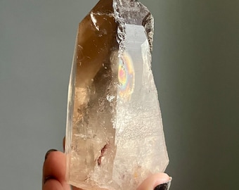 Lightning Strike Citrine Lemurian Quartz | Smoky Phantoms, Rainbows | Large Crystal Point | Diamantina, Brazil