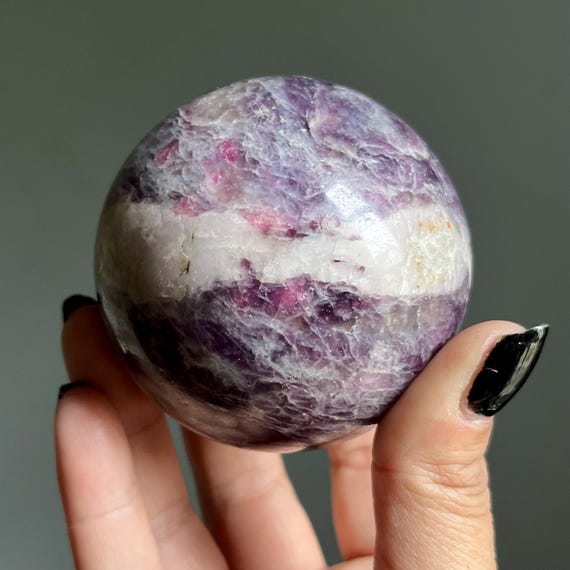 Rare Lepidolite Rubellite Crystal Sphere w/ Pink Petalite | 495g | Smoky Citrine Unicorn Stone