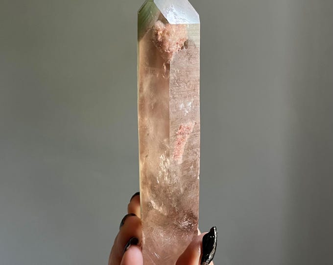 Featured listing image: Dow Pink Lithium Green Chlorite Phantom Lemurian Quartz Record Keeper + Manifestations | Rare Find | 6” Dow Quartz Master Crystal