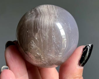 Rare Smoky Blue Rose Quartz Crystal Sphere + Asterism | Pink Girosol Opalesence Stone Sphere | Smoky Quartz + Blue Dumortierite
