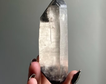 DT Elestial Black Phantom Gray Lithium Lemurian Isis Quartz Record Keeper + Black Tourmaline | Rare Master Quartz Crystal Point