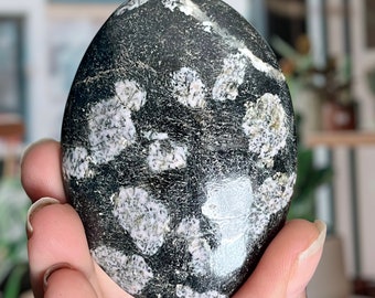 Rare Dendritic Pink Rhodonite Palm Stone | Himalayan Snowflake Rhodonite | Rhodonite Manganese Meditation Stone | Zagi Mountains, Pakistan