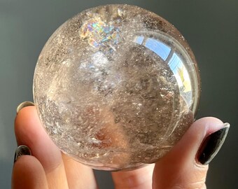 Radiant Natural Citrine | 61mm Large Crystal Sphere from Brazil + Rainbows | Untreated Citrine | Golden Citrine Phantom Quartz