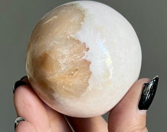 Pink Scolecite Stilbite Crystal Sphere | Indian Scolecite w/ Peach Stilbite | Rare Find | Scolecite Sphere w/ Irridescent Flash