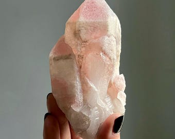 Elestial Pink Lemurian Quartz Root Crystal | 385g | White Dreamcoat, Scarlet Temple Phantoms, Druzy