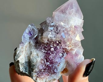 Trigonic Ametrine Spirit Quartz Cluster | Citrine, Amethyst Phantoms, Prasiolite | Record Keeper Crystal