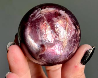 Fire • Gem Lepidolite Sphere | High Quality Purple Mica + Red Lepidolite | Rare Find | Lithium Crystal + Rainbow Flash